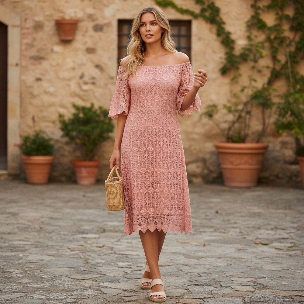 NWT Sharagano Lace Sheath‎ Dress Womens 12 Rose Pink Cocktail $128 Romantic